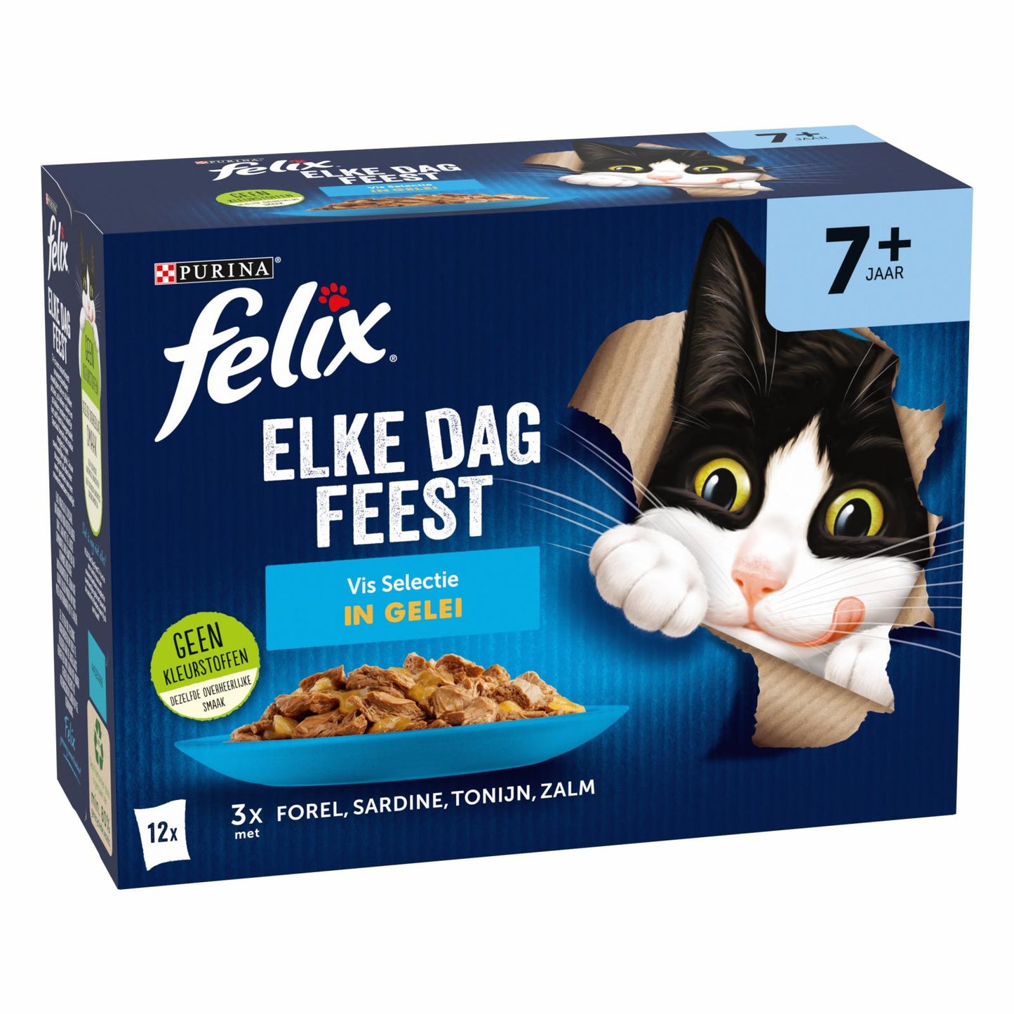 Afbeelding van Felix Elke Dag Feest Senior Katten Natvoer in Gelei – Vis Selectie 12x85g