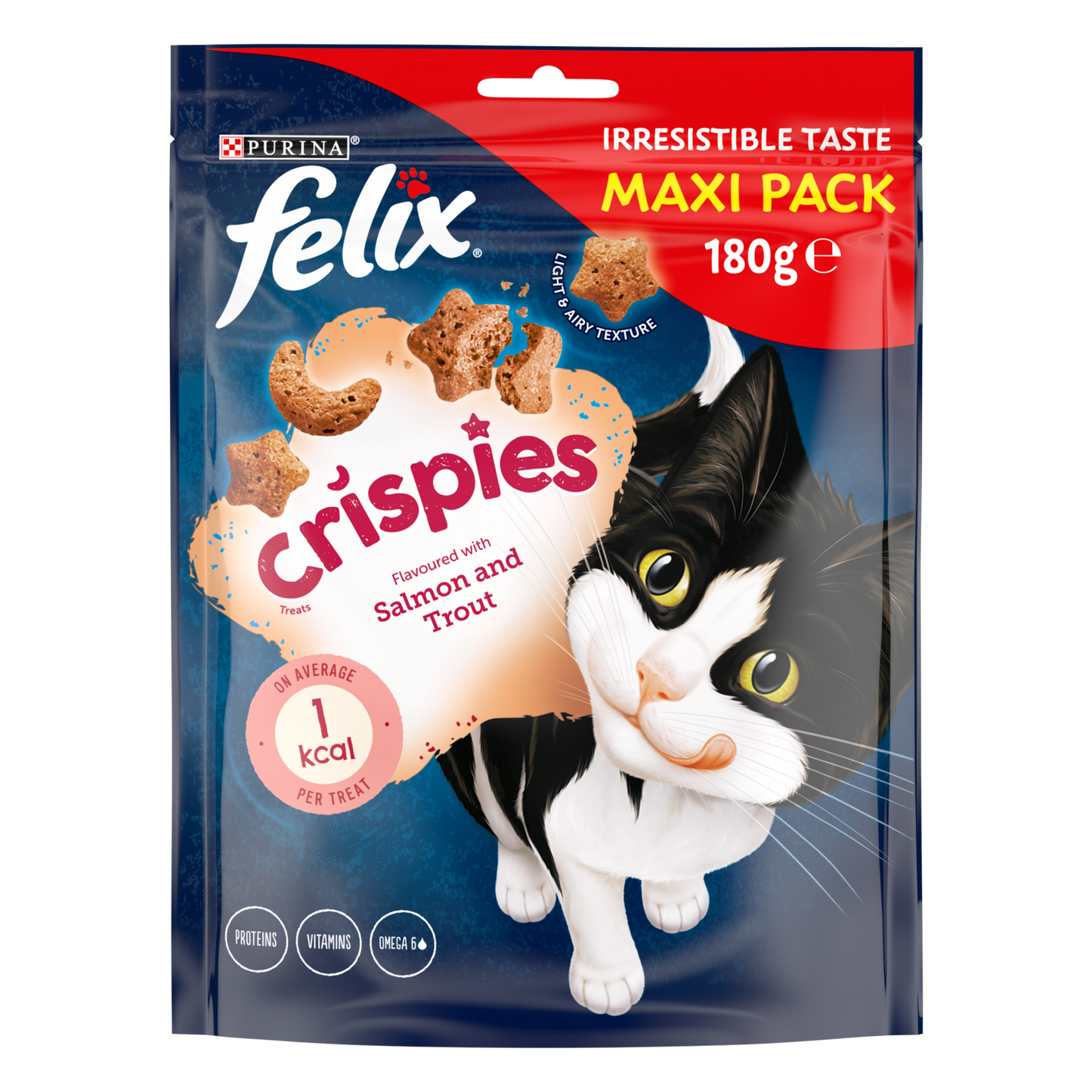 Afbeelding van Felix Crispies Katten Snack – Zalm & Forel Maxi Pack 180g