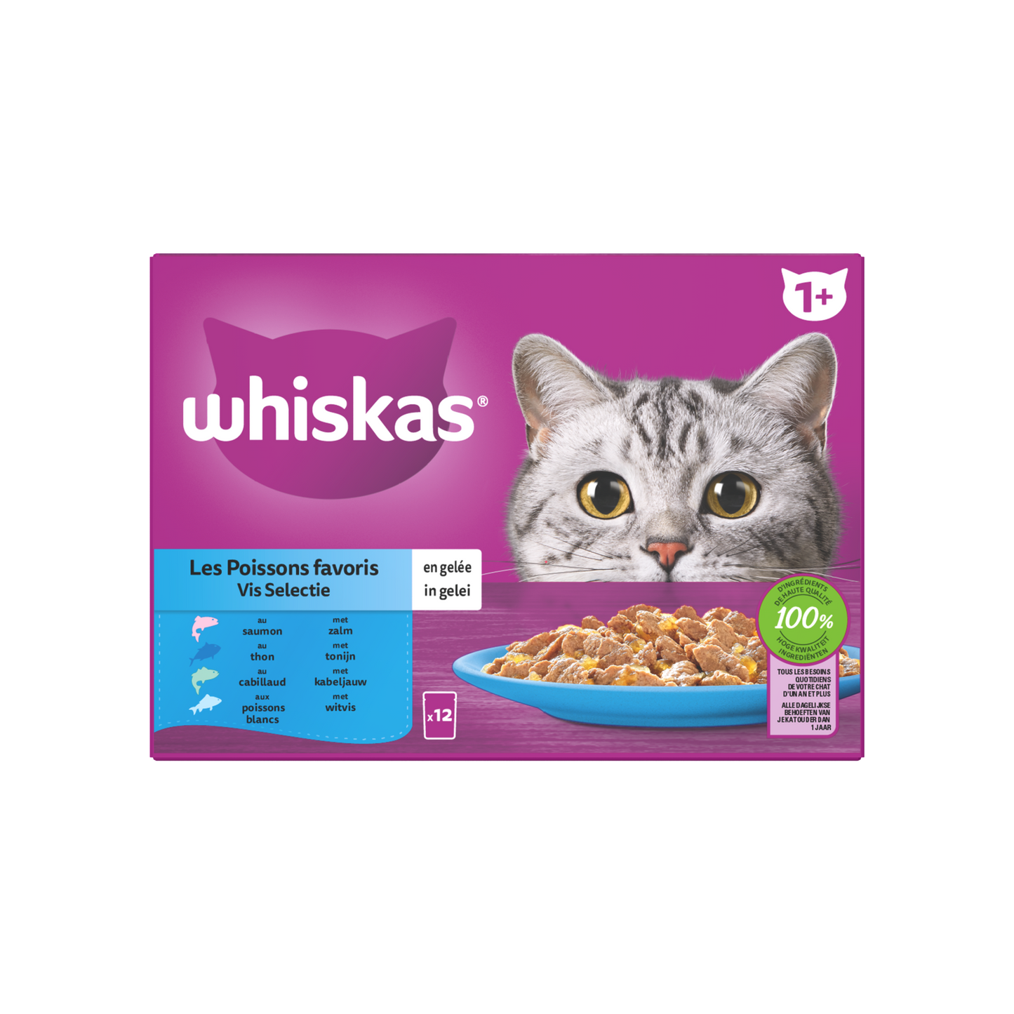 Whiskas 1+ pouch adult gelei vis selectie mp 12x85gr