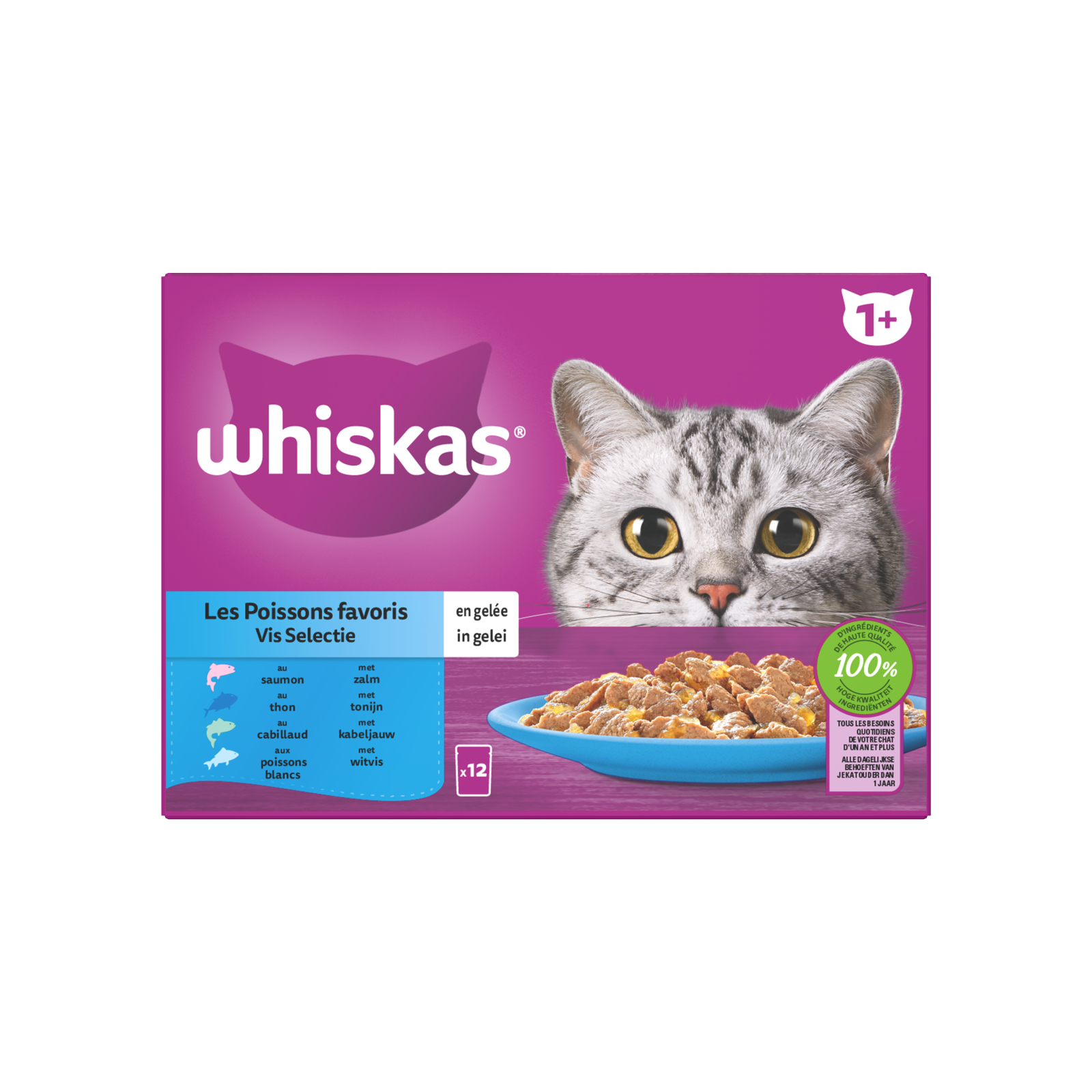 Whiskas 1+ pouch adult gelei vis selectie mp 12x85gr