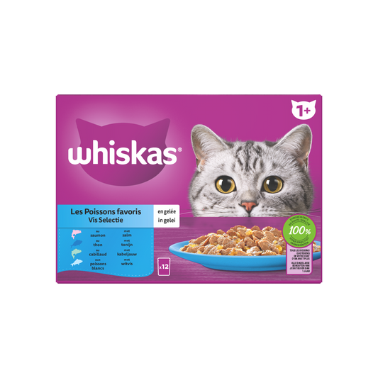 Whiskas 1+ pouch adult gelei vis selectie mp 12x85gr