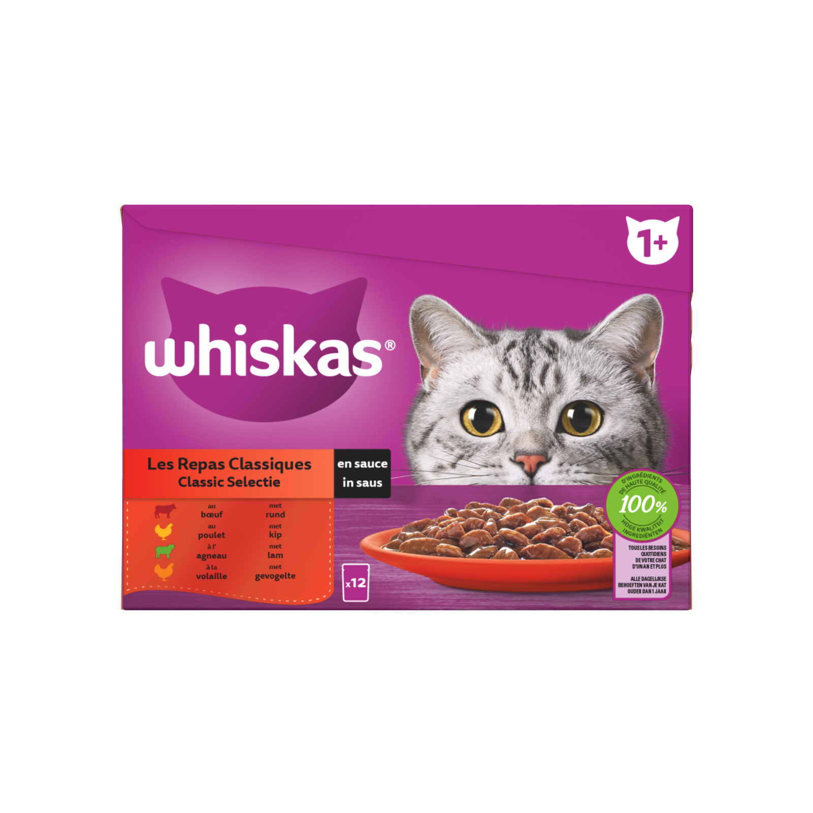Whiskas 1+ pouch adult saus classic selectie mp 12x85gr