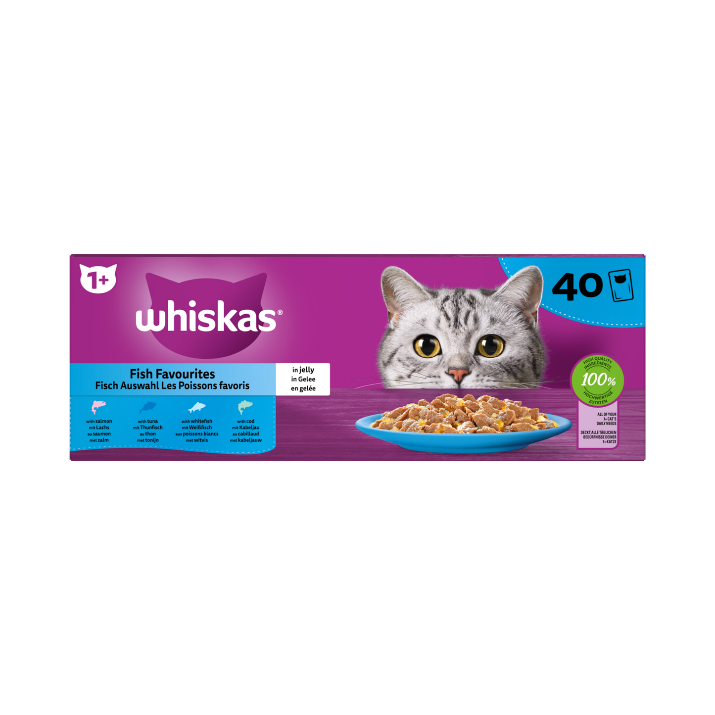 Whiskas 1+ pouch adult gelei vis selectie mp 40x85gr