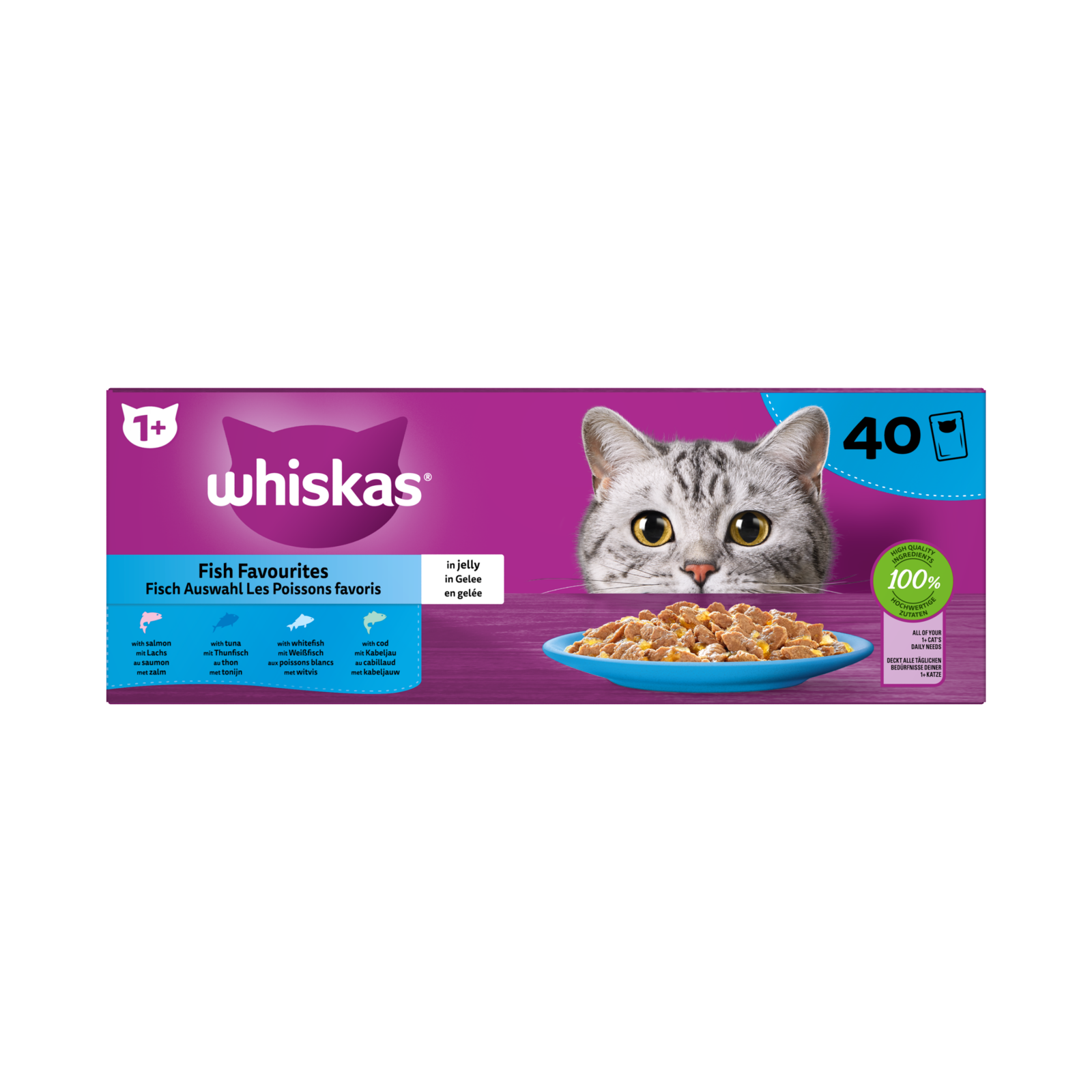 Whiskas 1+ pouch adult gelei vis selectie mp 40x85gr