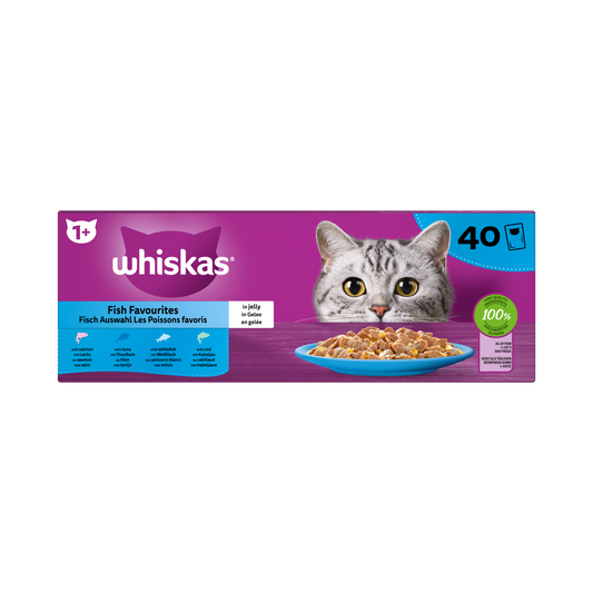 Whiskas 1+ pouch adult gelei vis selectie mp 40x85gr