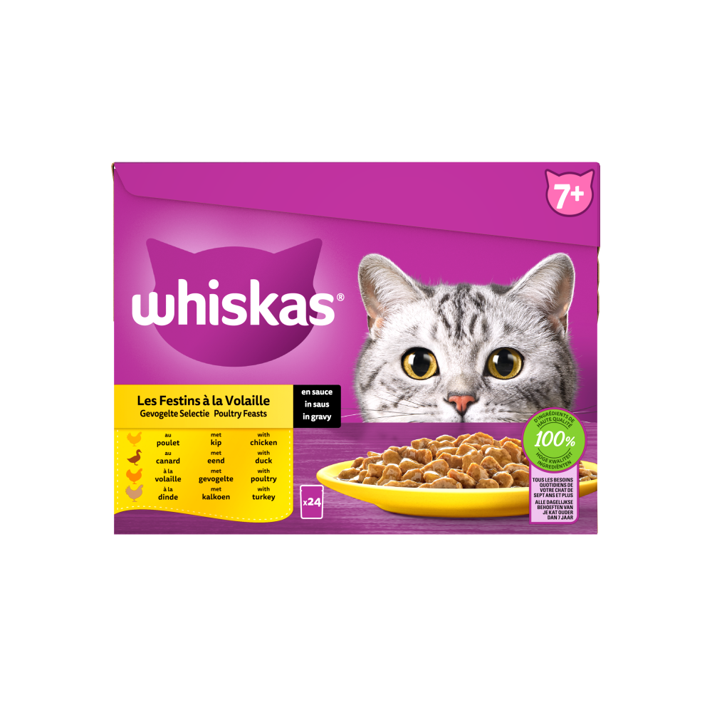 Whiskas 7+ pouch senior saus gevogelte selectie mp 24x85gr