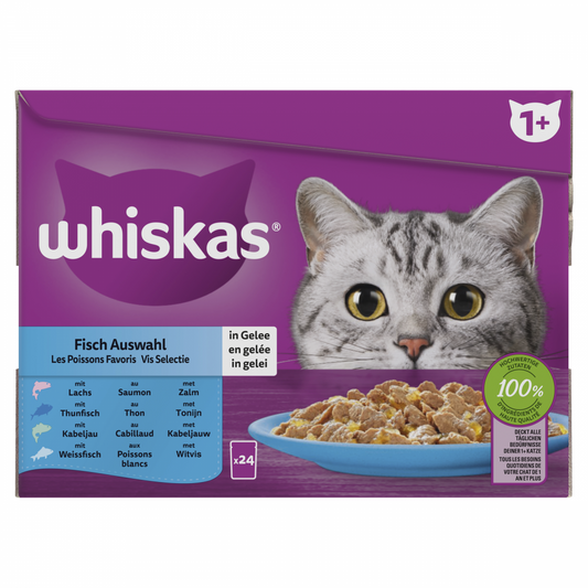 Whiskas 1+ pouch adult gelei vis selectie mp 24x85gr