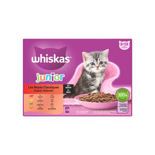 Whiskas 2-12M pouch junior saus classic selectie mp 12x85gr