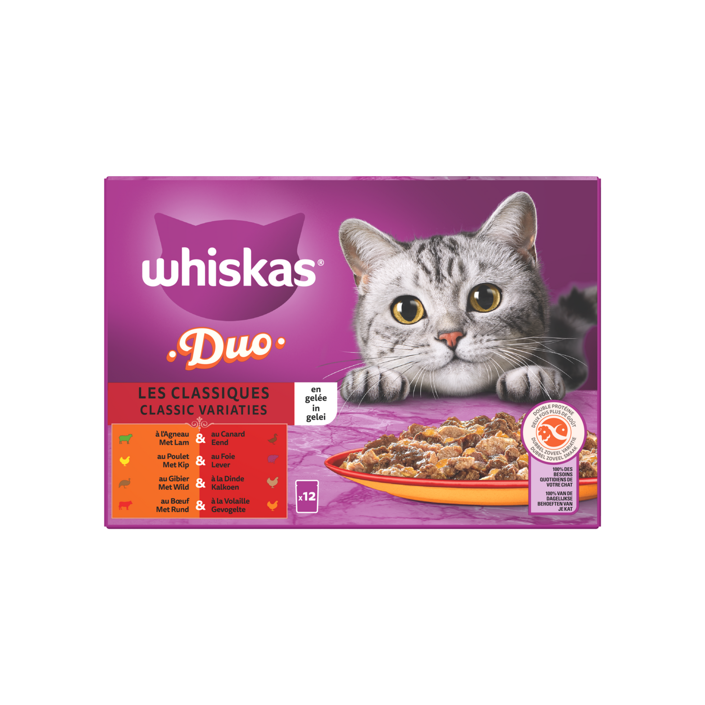 Whiskas 1+ pouch adult gelei duo classic selectie mp 12x85gr