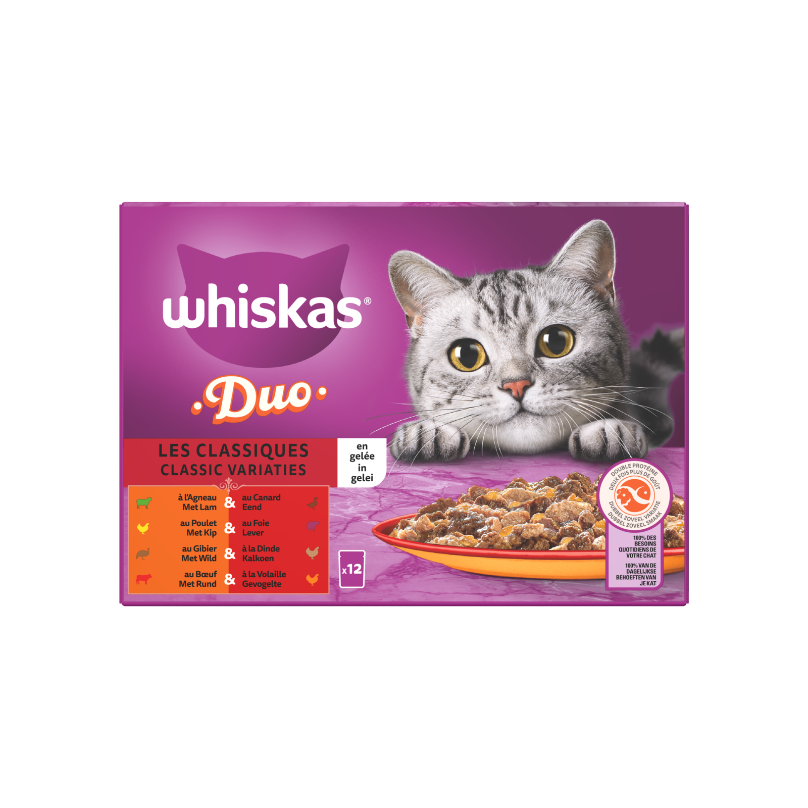 Whiskas 1+ pouch adult gelei duo classic selectie mp 12x85gr