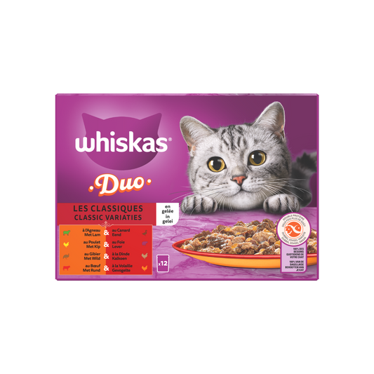 Whiskas 1+ pouch adult gelei duo classic selectie mp 12x85gr