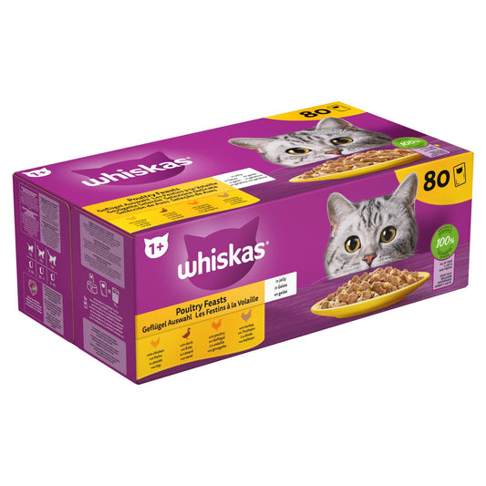 Whiskas 1+ pouch adult gelei gevogelte selectie mp 80x85gr