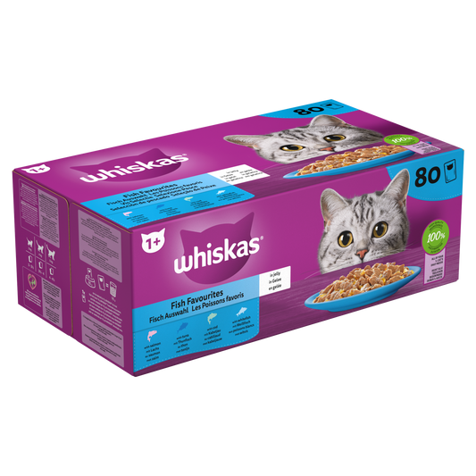 Whiskas 1+ pouch adult gelei vis selectie mp 80x85gr