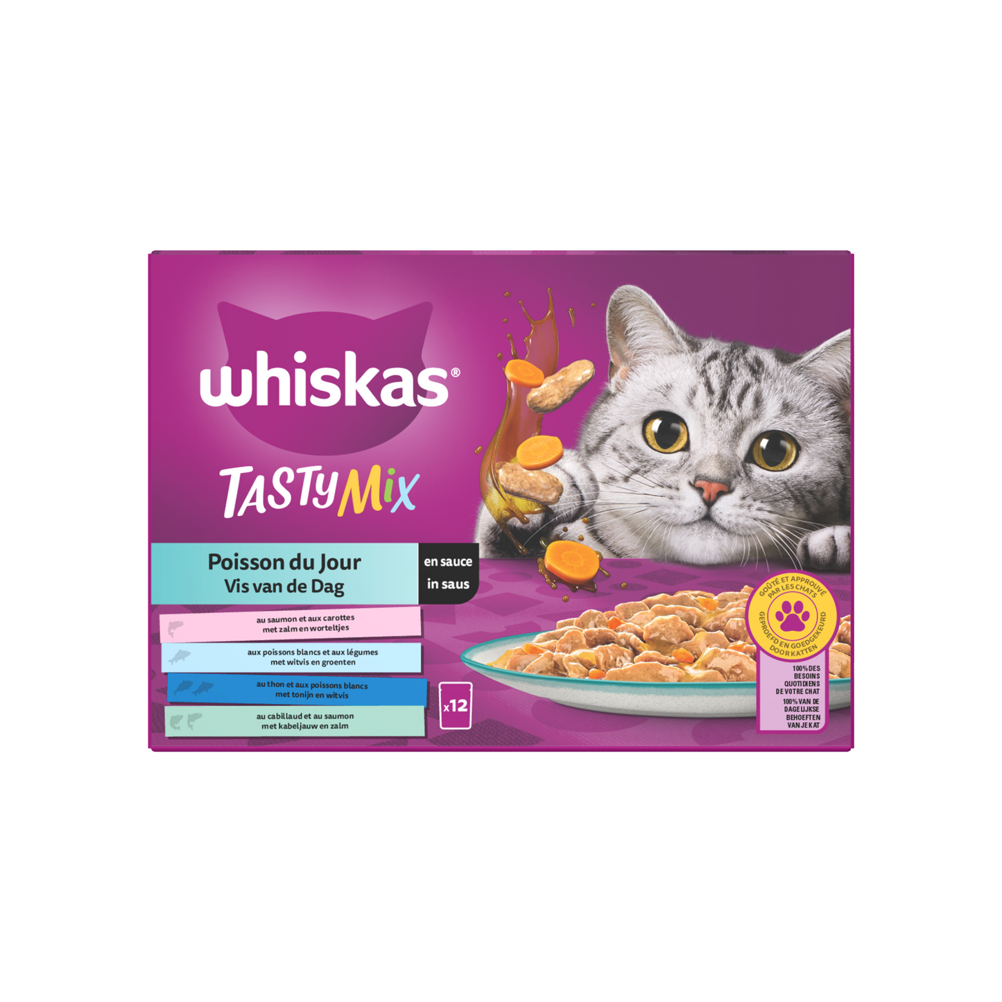 Whiskas 1+ pouch adult saus vis van de dag mp 12x85gr
