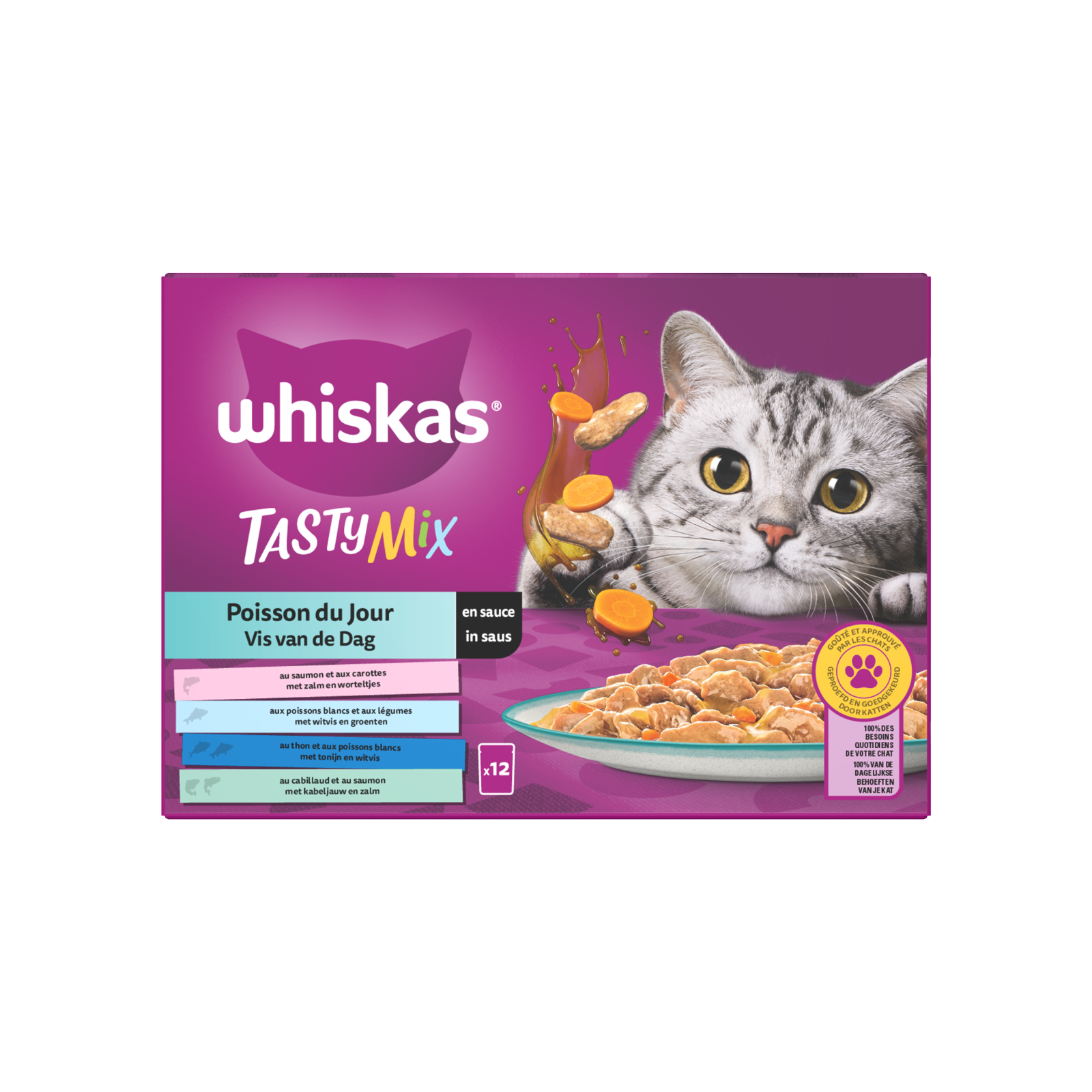 Whiskas 1+ pouch adult saus vis van de dag mp 12x85gr