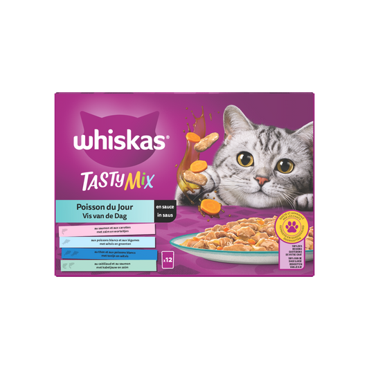 Whiskas 1+ pouch adult saus vis van de dag mp 12x85gr