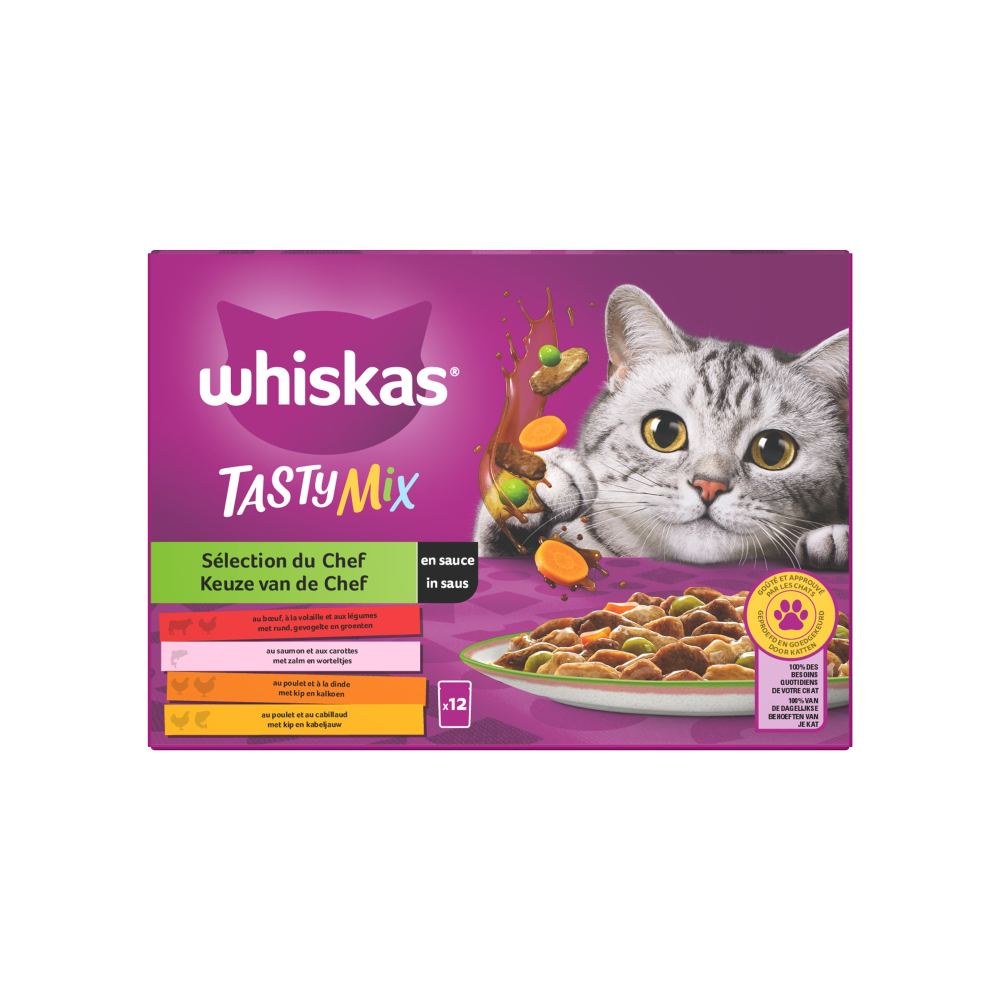 Whiskas 1+ pouch adult saus selectie van de chef mp 12x85gr