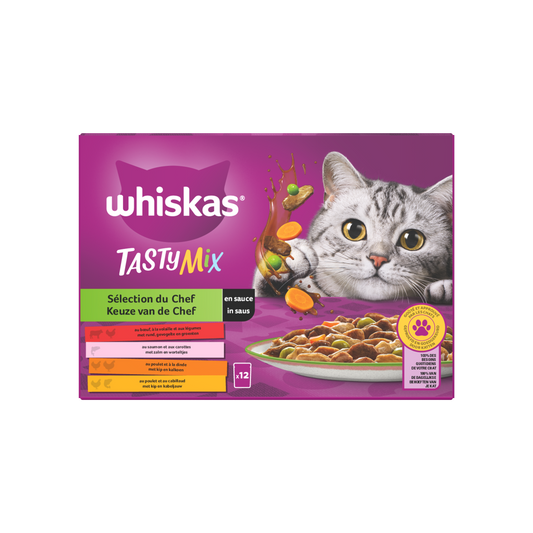 Whiskas 1+ pouch adult saus selectie van de chef mp 12x85gr