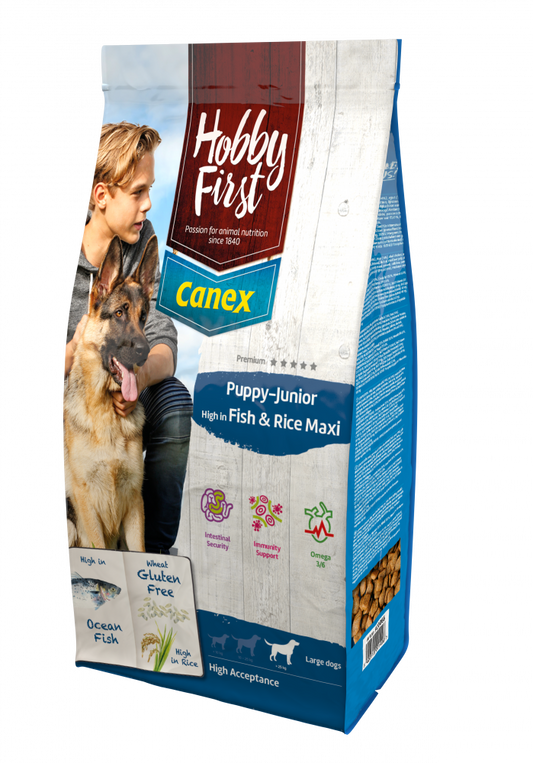 Hobby First Canex puppy/junior maxi fish&rice 12kg