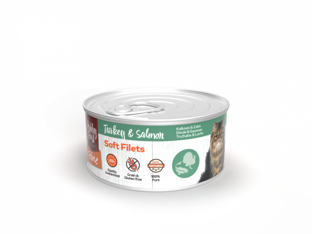 Hobby First Feline blik soft filets kalkoen&zalm 70gr