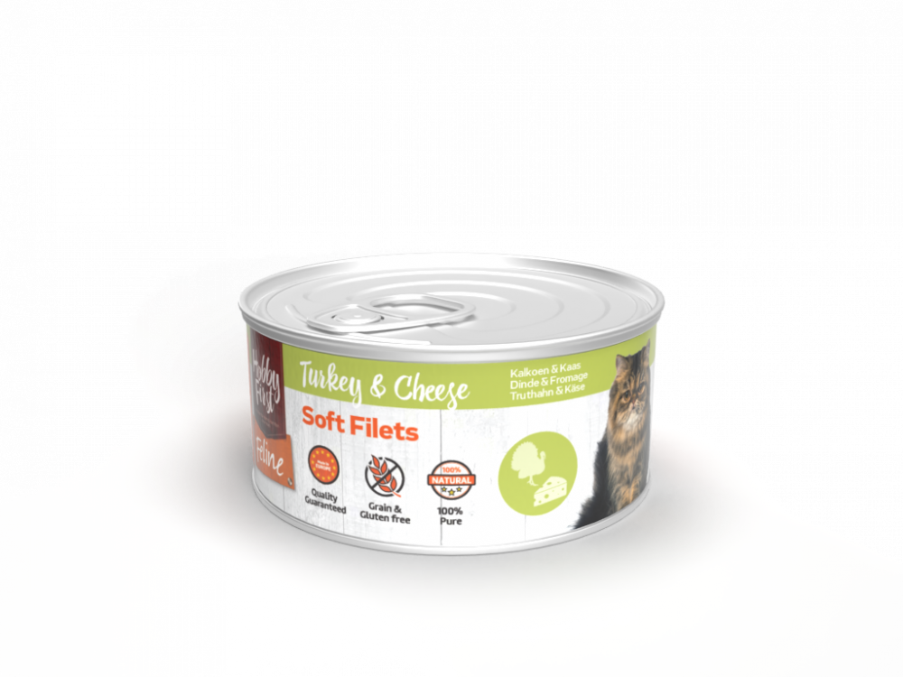 Hobby First Feline blik soft filets kalkoen&kaas 70gr