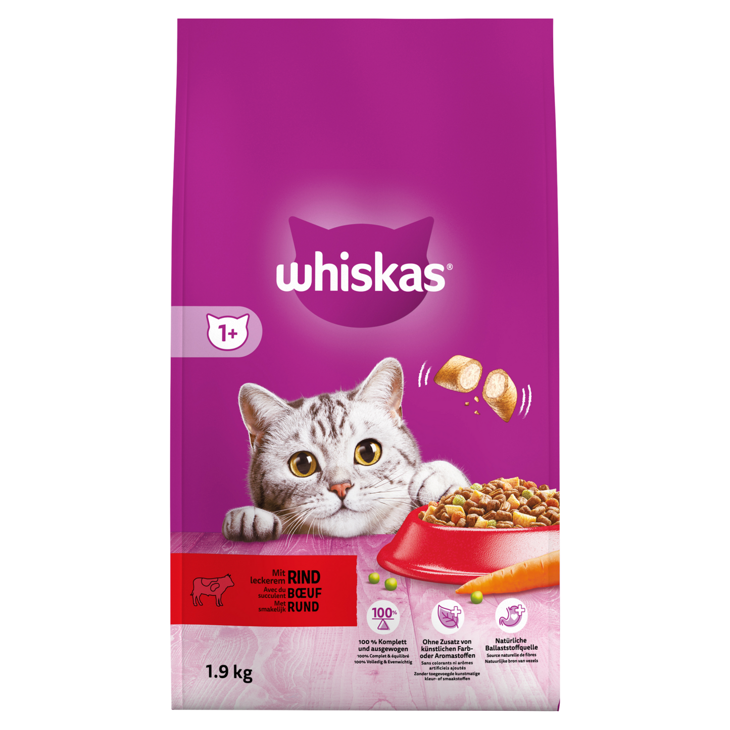 Whiskas 1+ droog adult rund 1,9kg