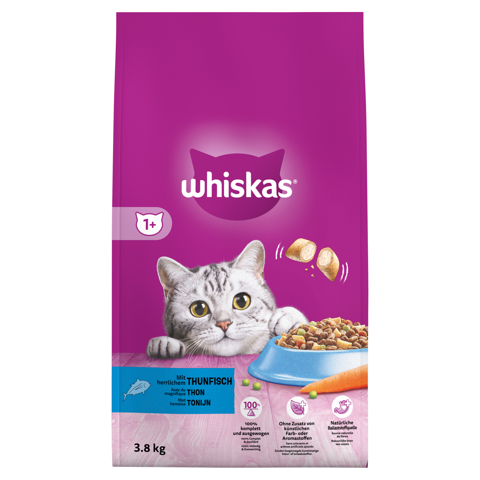 Whiskas 1+ droog adult tonijn 3,8kg