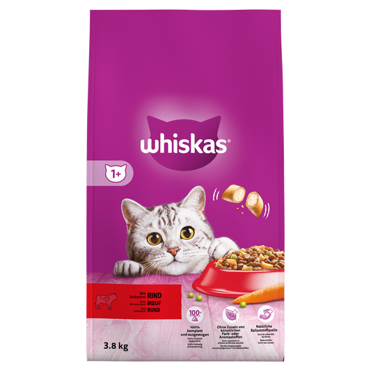 Whiskas 1+ droog adult rund 3,8kg