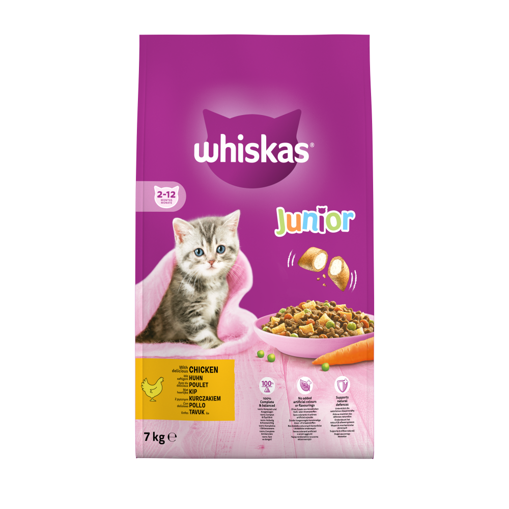 Whiskas 2-12M droog junior kip 7kg