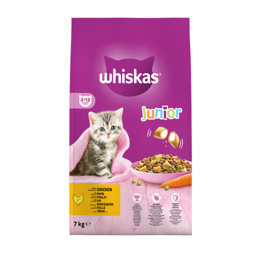 Whiskas 2-12M droog junior kip 7kg