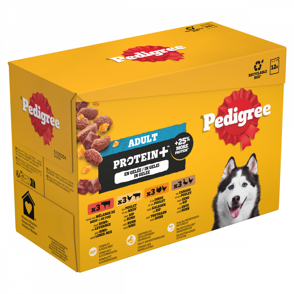 Pedigree pouch adult gelei protein+ mp 12x85gr