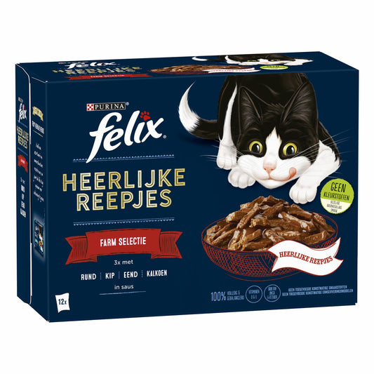 Afbeelding van Felix Heerlijke Reepjes Katten Natvoer in Saus – Farm Selectie 12x80g
