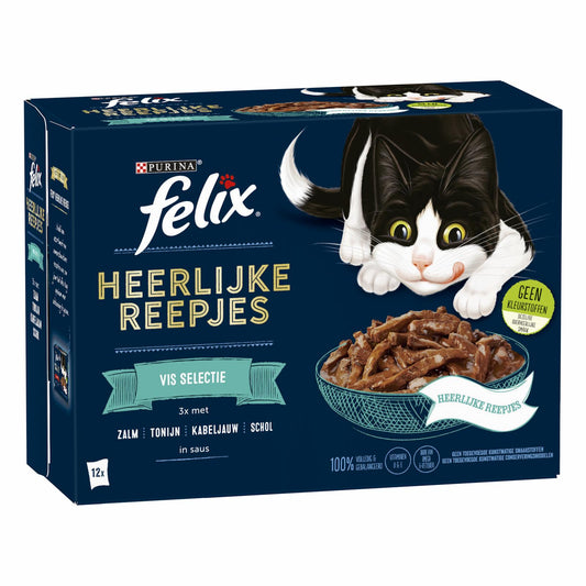 Afbeelding van Felix Heerlijke Reepjes Katten Natvoer in Jus – Vis Selectie 12x80g