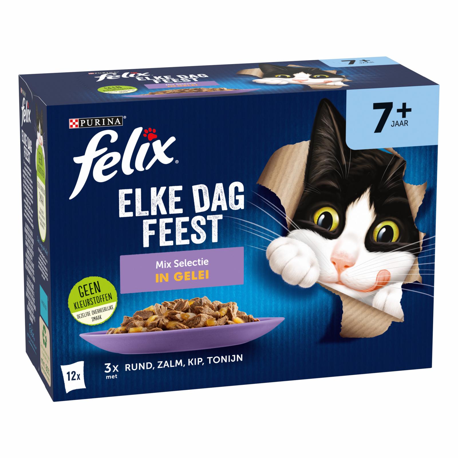 Afbeelding van Felix Elke Dag Feest Senior Katten Natvoer in Gelei – Mix Selectie 12x85g
