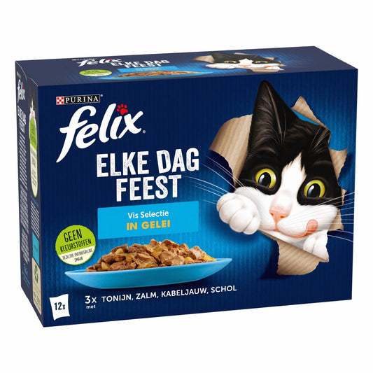 Afbeelding van Felix Elke Dag Feest Katten Natvoer in Gelei – Vis Selectie 12x85g