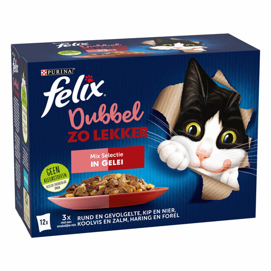 Afbeelding van Felix Dubbel Zo Lekker Katten Natvoer in Gelei – Mix Selectie 12x85g