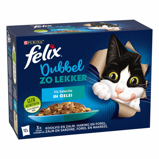 Afbeelding van Felix Dubbel Zo Lekker Katten Natvoer in Gelei – Vis Selectie 12x85g