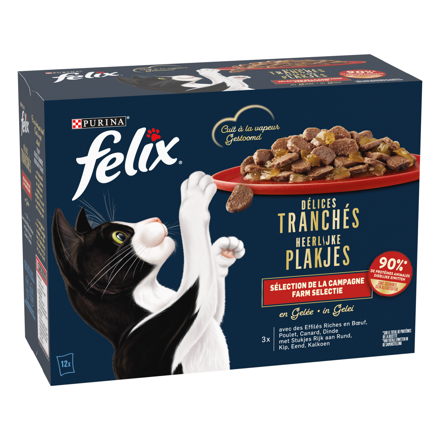 Afbeelding van Felix Heerlijke Plakjes Katten Natvoer in Gelei – Farm Selectie 12x80g