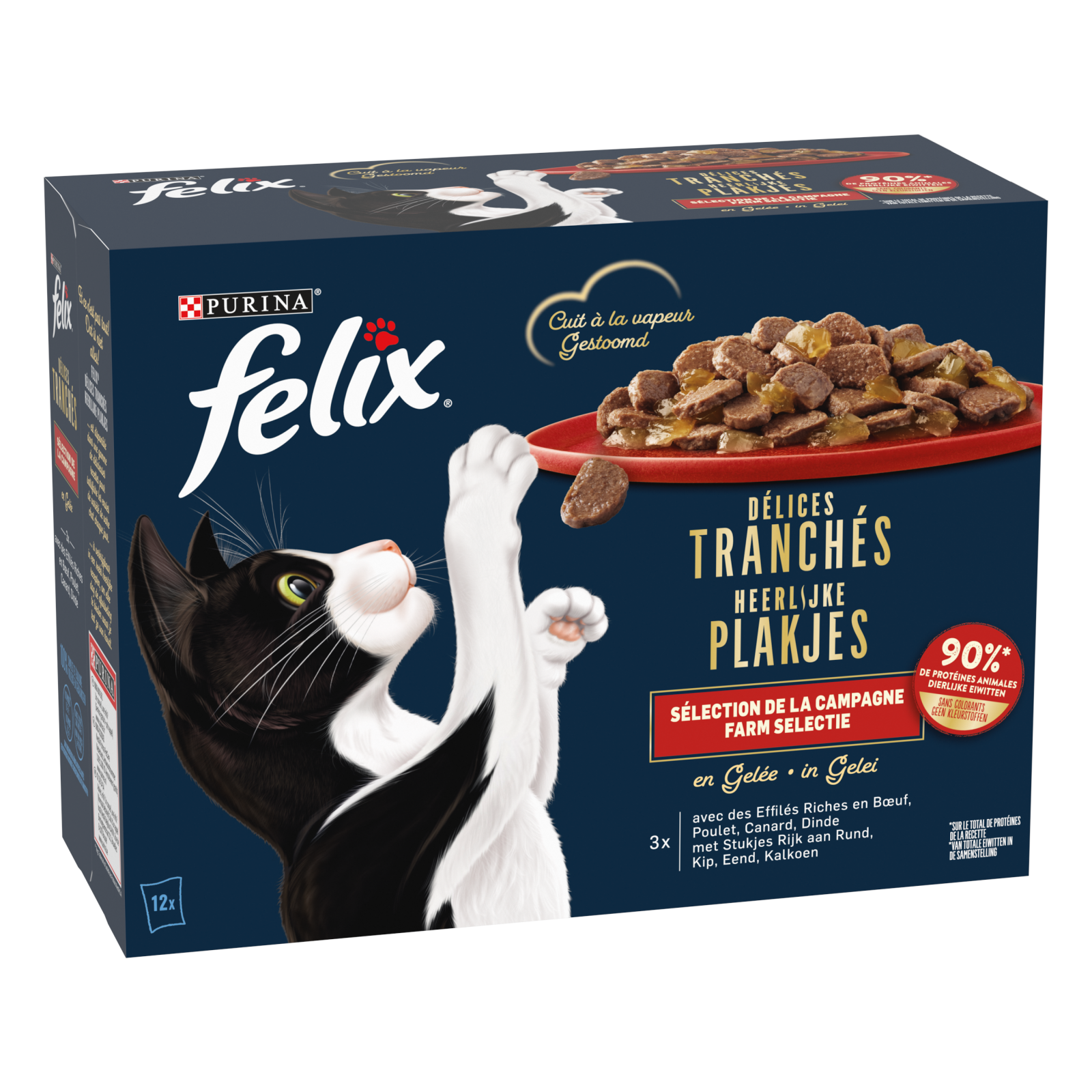 Afbeelding van Felix Heerlijke Plakjes Katten Natvoer in Gelei – Farm Selectie 12x80g