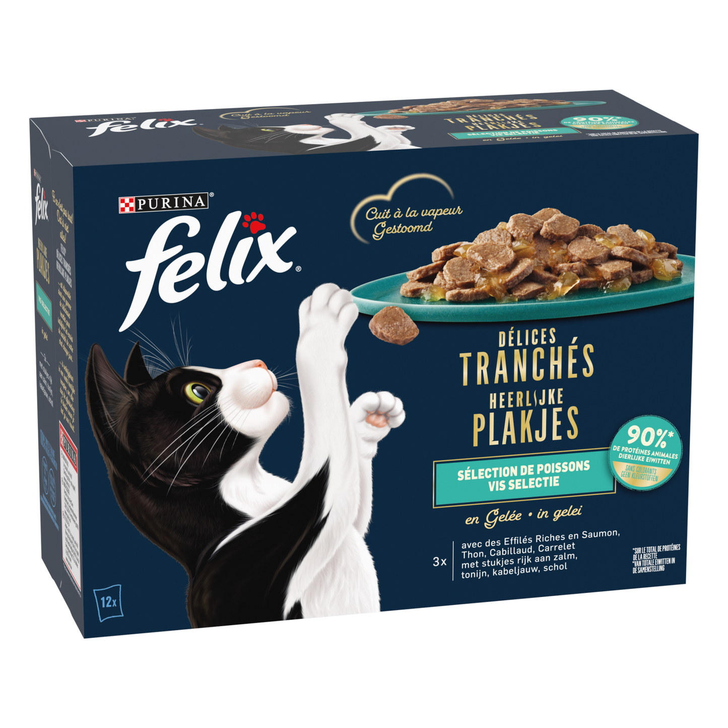 Afbeelding van Felix Heerlijke Plakjes Katten Natvoer in Gelei – Vis Selectie 12x80g