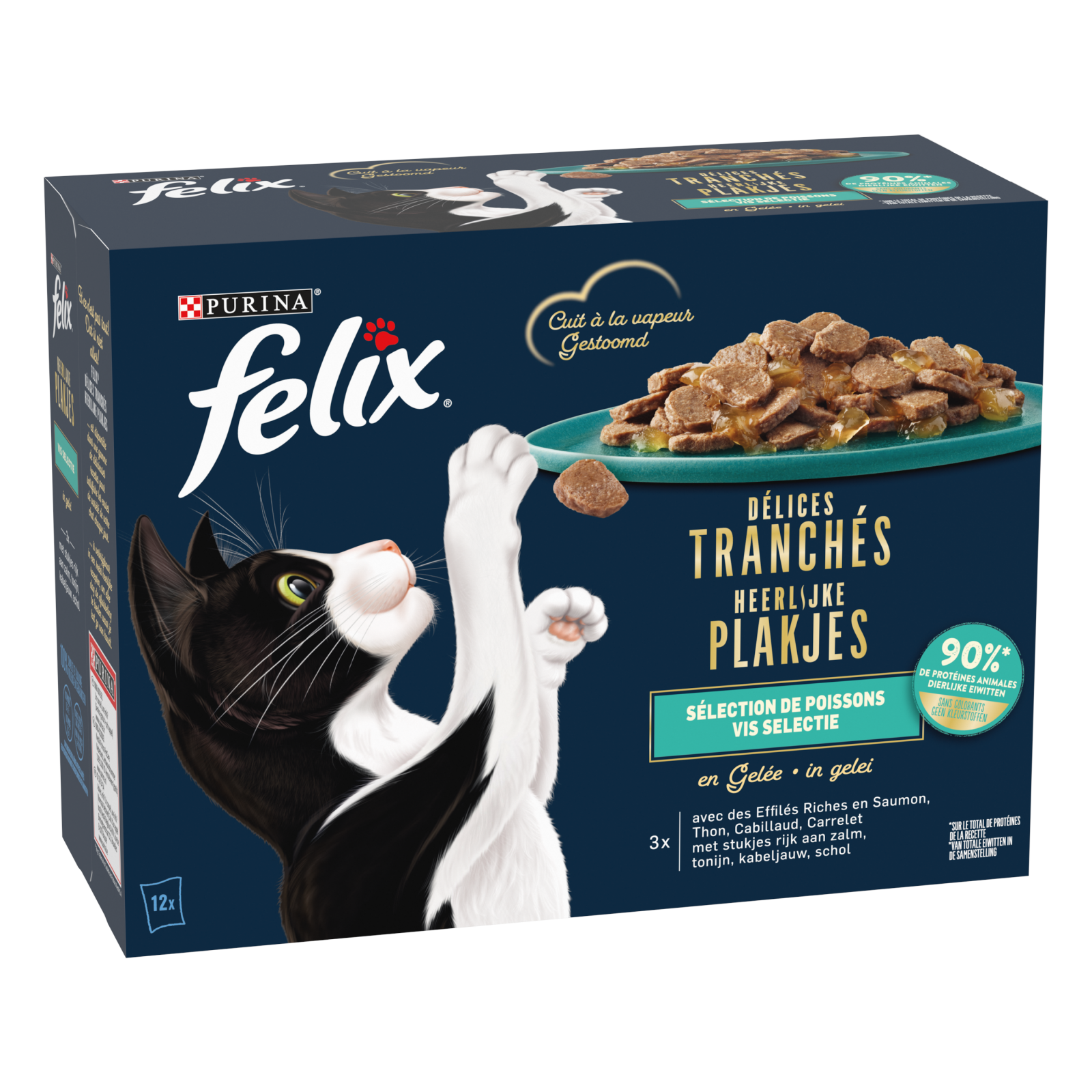Afbeelding van Felix Heerlijke Plakjes Katten Natvoer in Gelei – Vis Selectie 12x80g