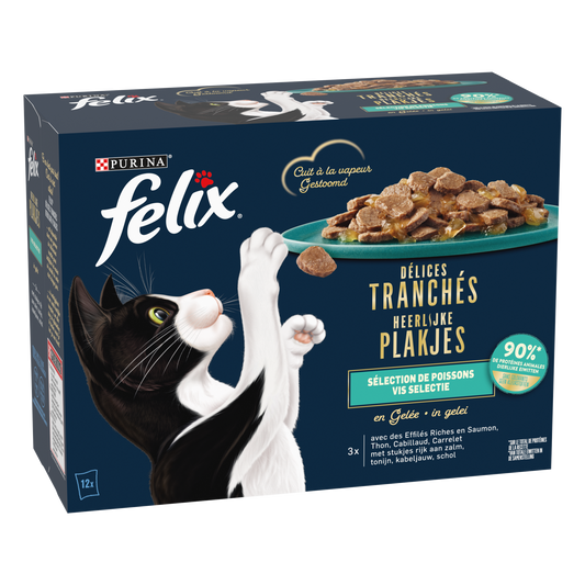 Afbeelding van Felix Heerlijke Plakjes Katten Natvoer in Gelei – Vis Selectie 12x80g