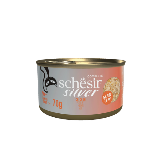 Schesir Silver kat senior blik bouillon kip 70gr