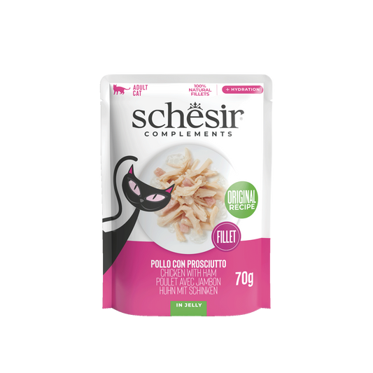 Schesir Complementary kat pouch gelei kip&ham 70gr