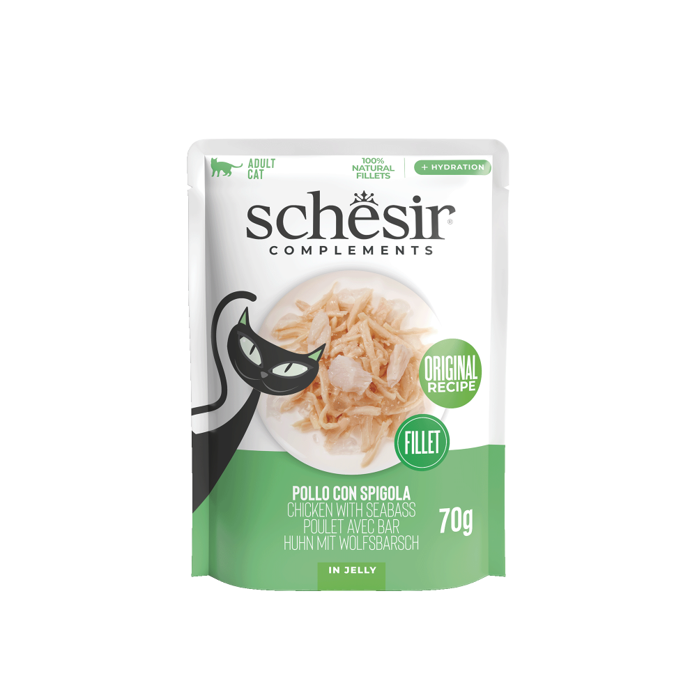Schesir Complementary kat pouch gelei kip&zeebaars 70gr