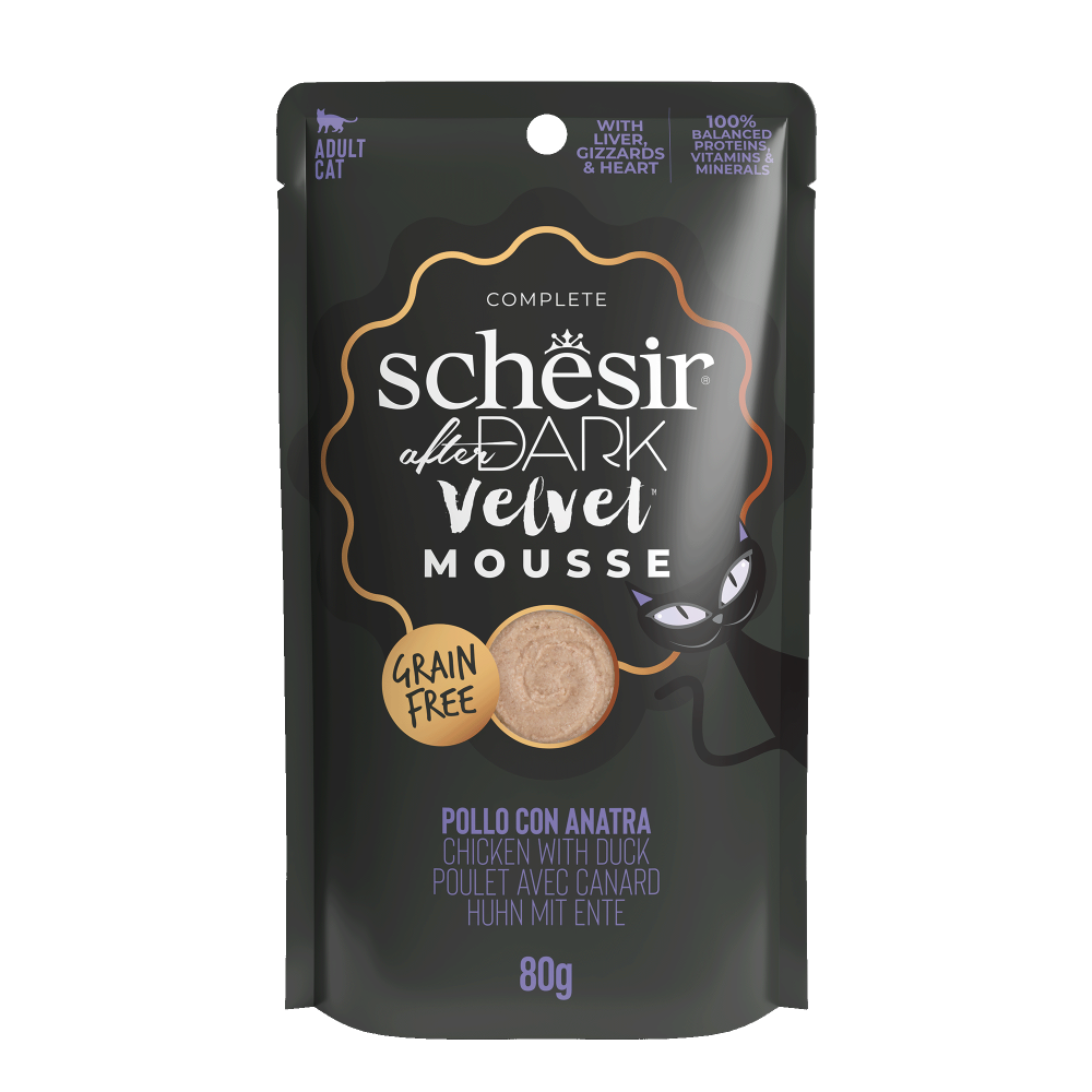 Schesir After Dark velvet kat pouch mousse kip&eend 80gr