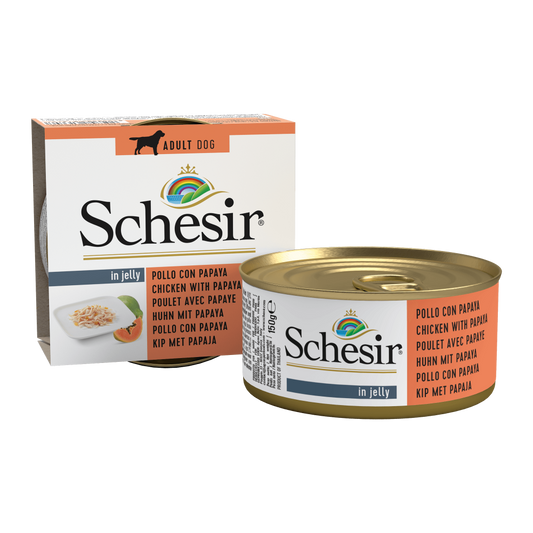 Schesir hond blik gelei kip&papaya 150gr