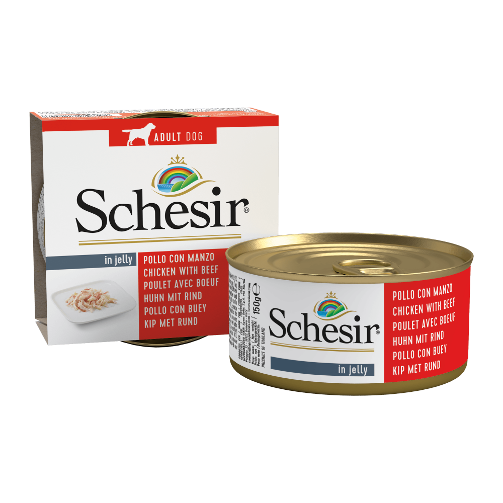 Schesir hond blik gelei kip&rund 150gr
