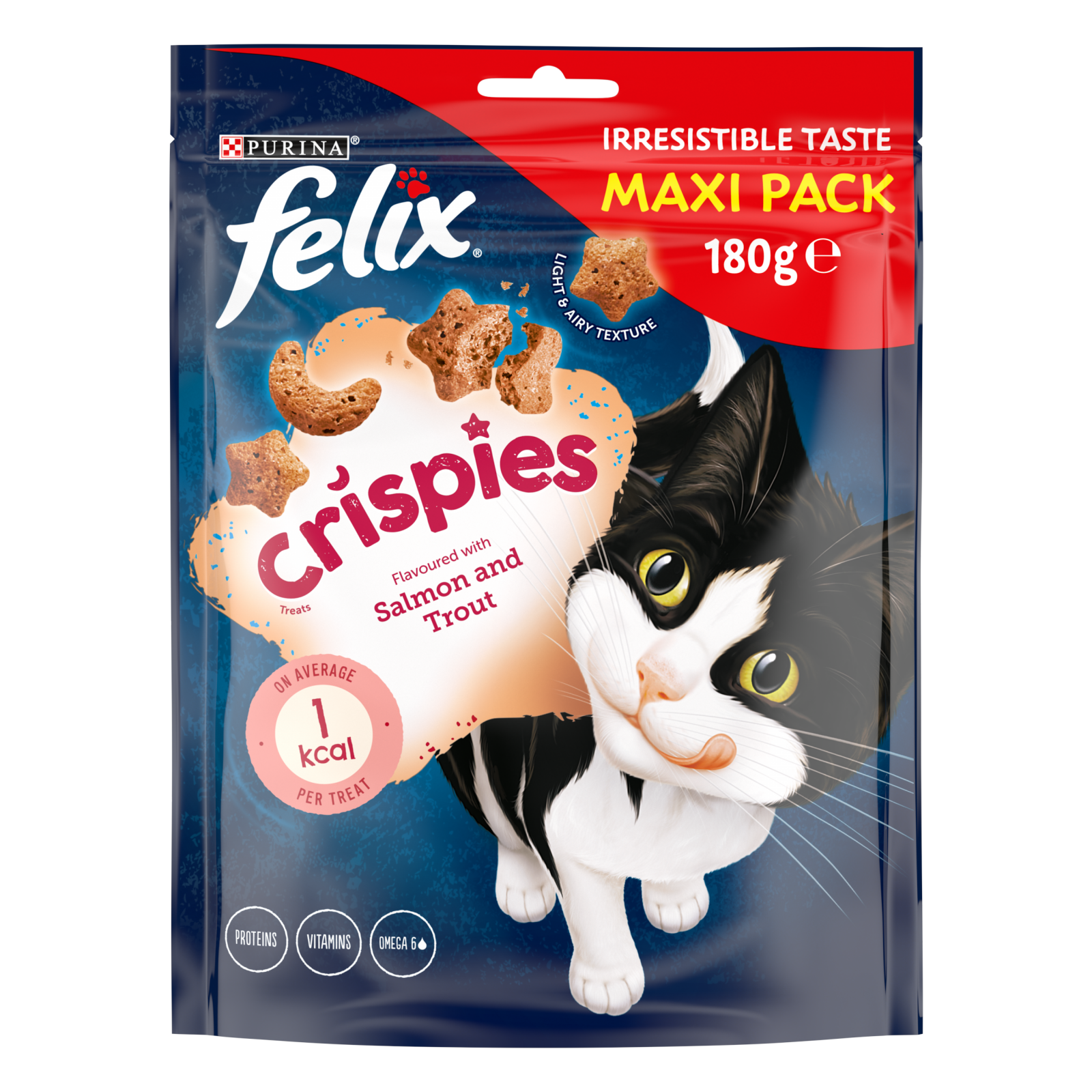 Afbeelding van Felix Crispies Katten Snack – Zalm & Forel Maxi Pack 180g