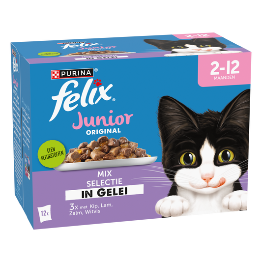 Afbeelding van Felix Original Junior Katten Natvoer in Gelei – Mix Selectie 12x85g